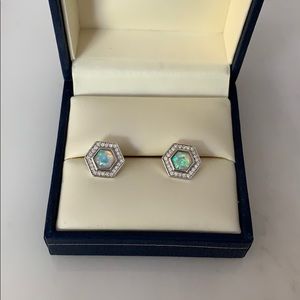 silver multi colored stone and diamond earrings